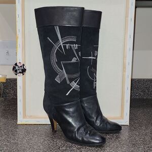 Rare Vintage Balizza Italy Pollini Leather High Heel Round Toe Boots Size 37